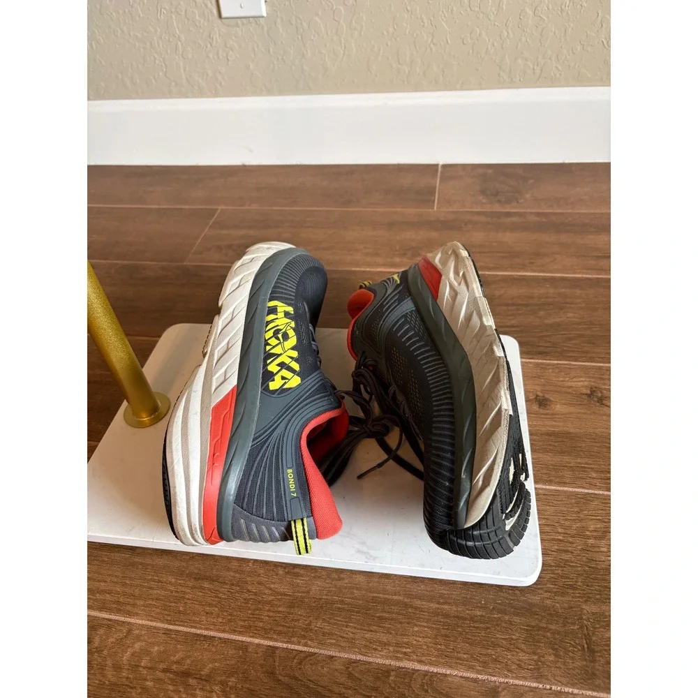 Hoka One One Bondi 7 Mens Running Shoes Gray Red Yellow Size 12 Athletic